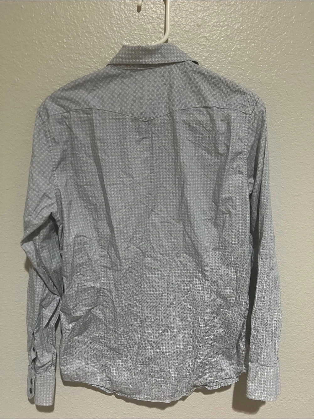 Banana Republic Light Blue & White Micro-Pattern Snap Button-Down Shirt Small